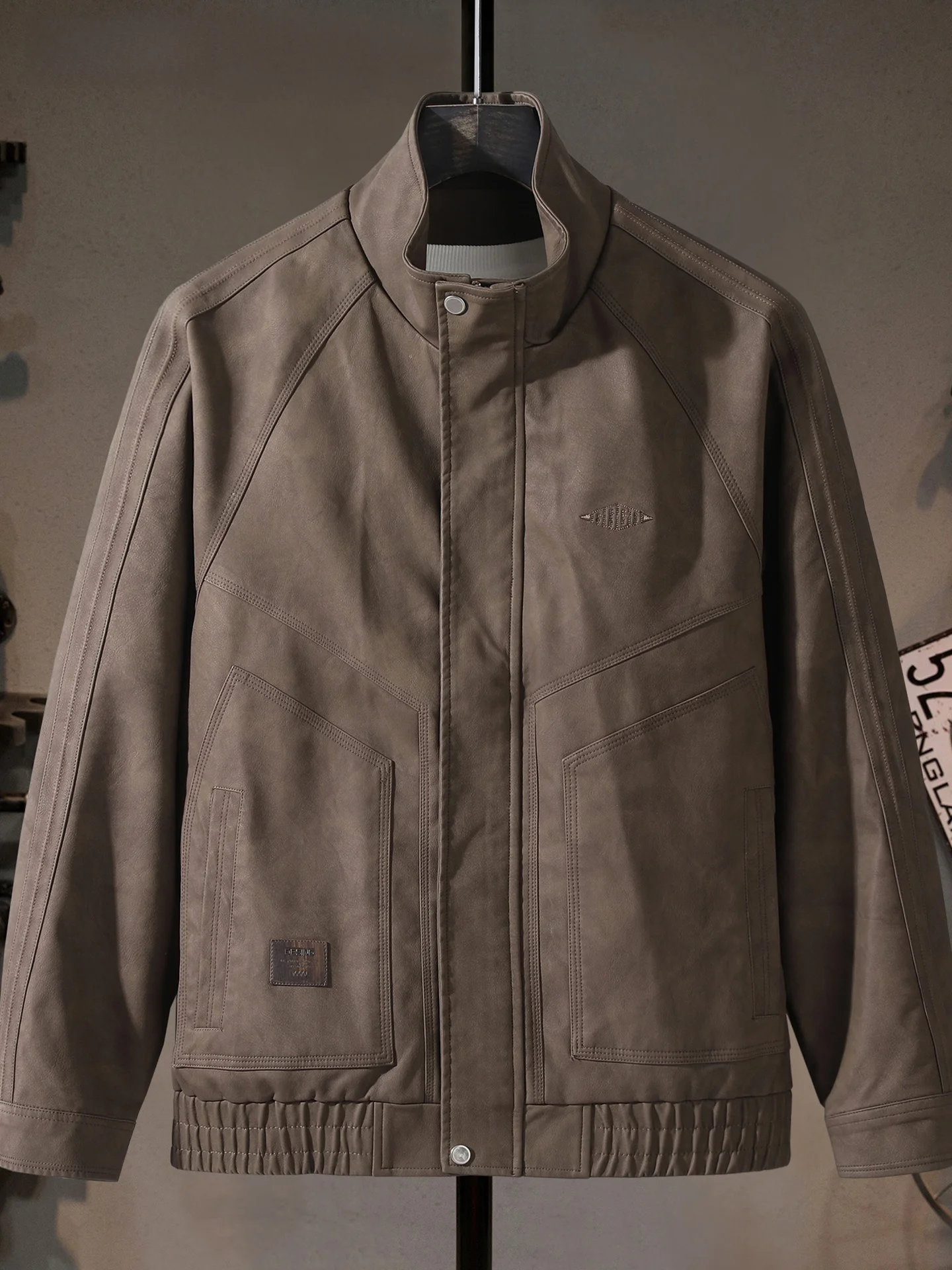 

Повседневная мужская кожаная куртка с воротником-стойкой, свободная посадка, американская байкерская верхняя одежда в стиле ретро, модная модная искусственная кожа