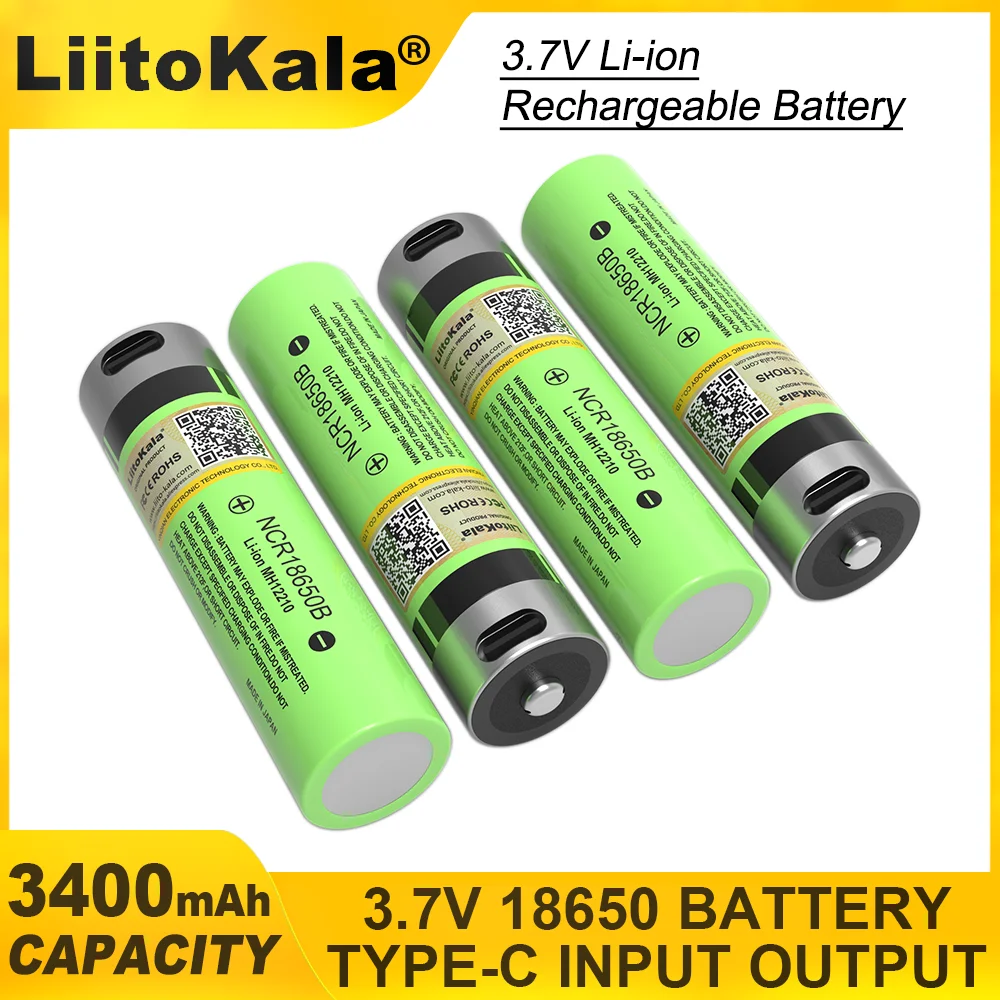 1-30PCS. LiitoKala USB-34 NCR18650B USB Rechargeable Battery 18650 3400mAh 3.7V with PCB for Flashlight Car Toys Radios Battery