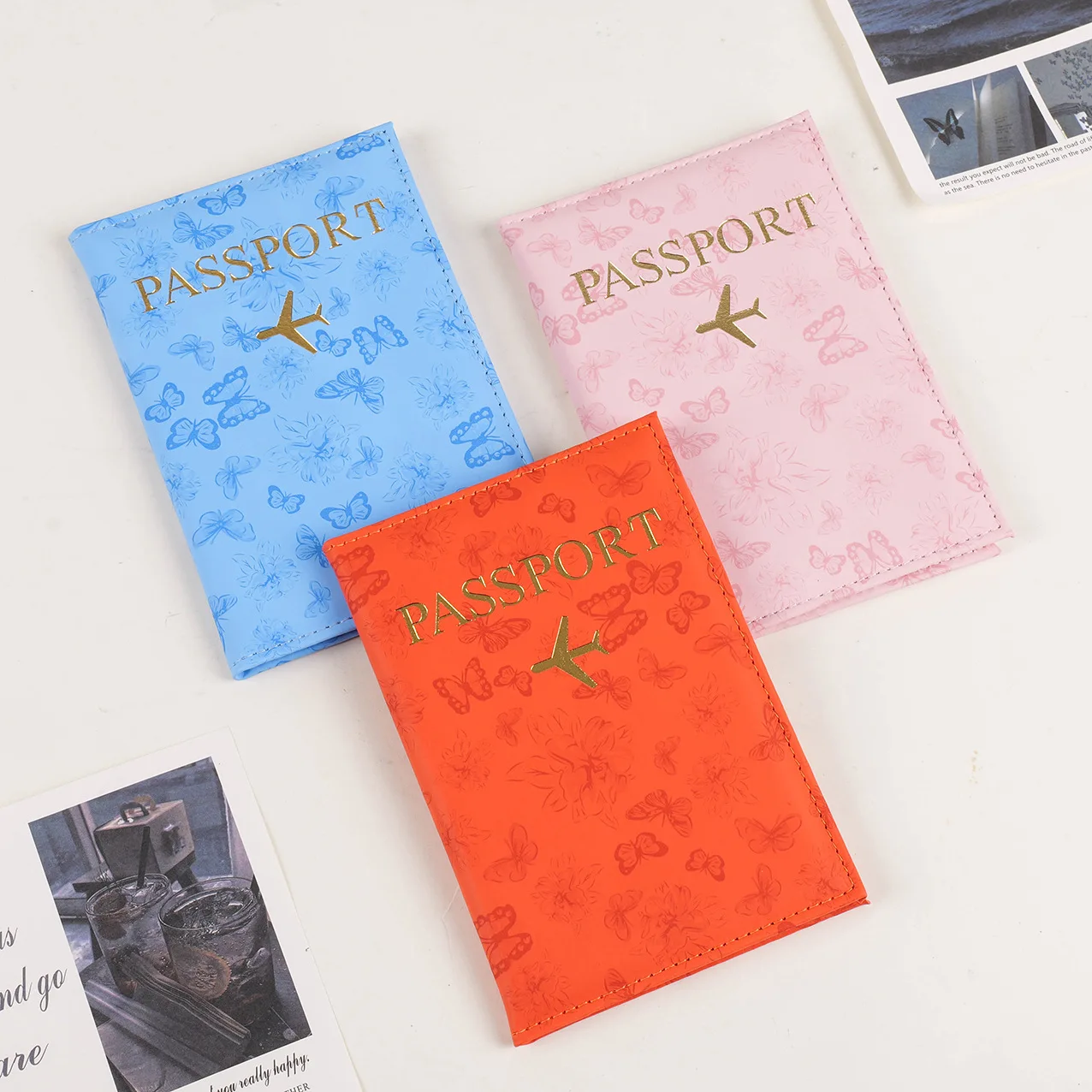 Porte-passeport en cuir PU, motif papillon élégant, accessoires de voyage, 1 pièce, étui de protection