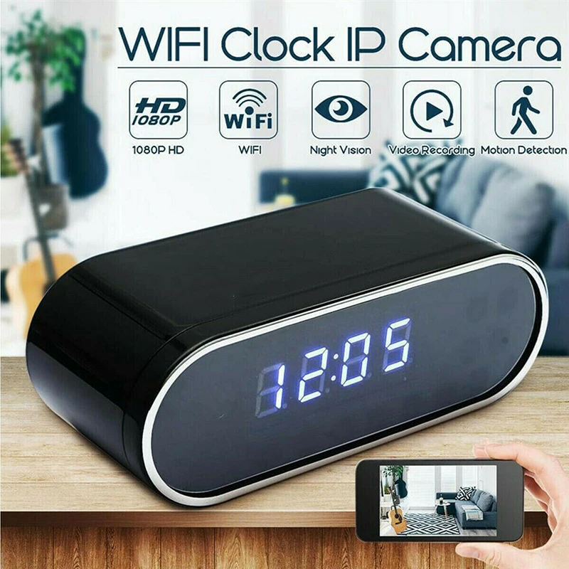 Mini Wifi Camera 1080P HD Clock Built-in battery Cam IR Night View Alarm Digital Home Surveillance Monitor Security Camcorder