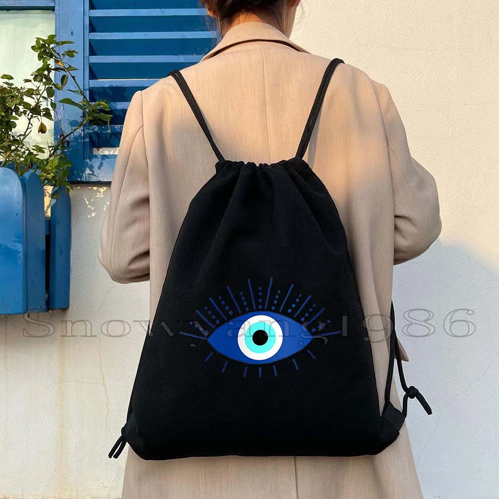สีสัน Evil Eyes Amulet Blue Nazar ภาษากรีก Evil Eye Bird Feather น่ารักผ้าใบกระเป๋าเป้สะพายหลังกีฬายิม Sackpack String กระเป๋า