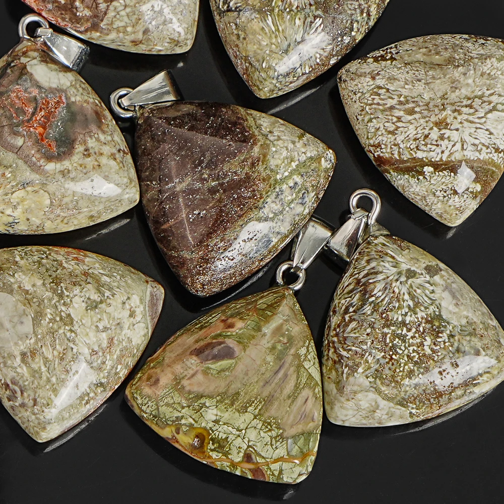 MEXICAN AGATE TRIANGLE PENDANT 24X24X12MM SMOOTH STONE CHARM FOR CRAFT JEWELRY MAKING NECKLACE BRACELET HANDCRAFT GIFT ACCESSORY