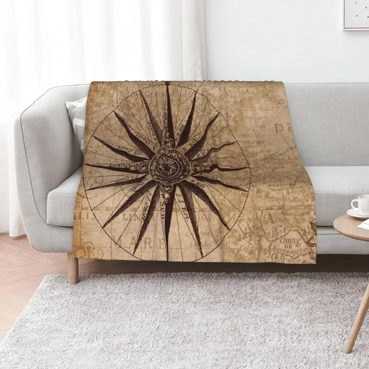 Vintage Map Compass, Compass, Retro Compass, Map Throw Blanket Machine Washable Soft Warm Blanket