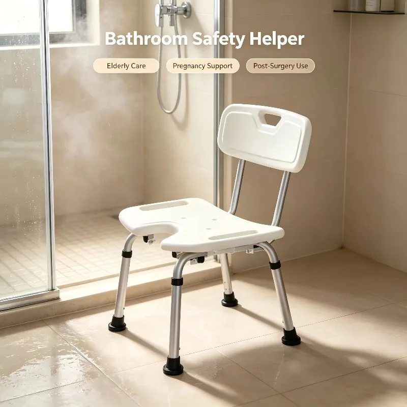 New Design Health Medical Hospital Adjustable Height Shower Seat Aluminum Shower Chair 150kg Capacity Compact Design