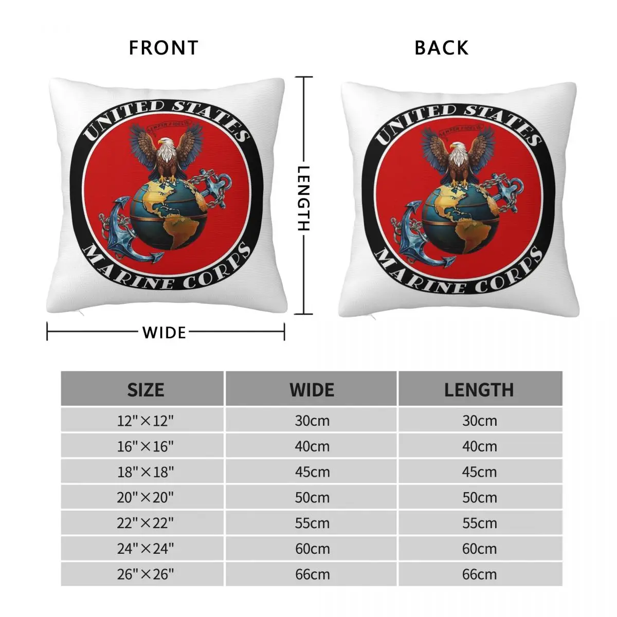 United States Marine Corps Square Pillowcase Polyester Linen Velvet Creative Zip Decor Pillow Case Car