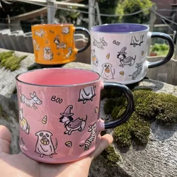 Desenhos animados Ghost Dog Copo de café, alto valor estético Underglaze Color Caneca, Halloween pintado à mão grande capacidade copo cerâmico