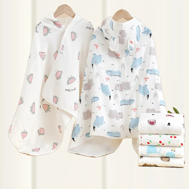 

Unisex Kids Hooded Cotton Gauze Bathrobe Towel Baby Cartoon Cape Wearable Bath Wrap