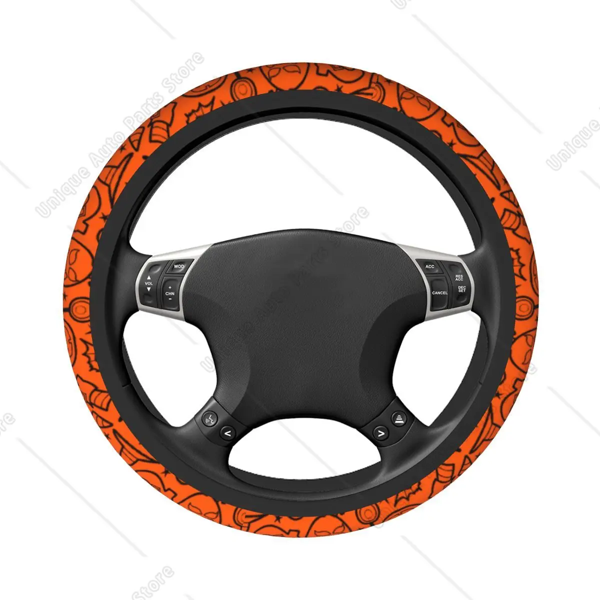 Orange Halloween Car Steering Wheel Cover 37-38 Elastic Pumpkin Ghost Steering Wheel Protective Cover Interior Accessories