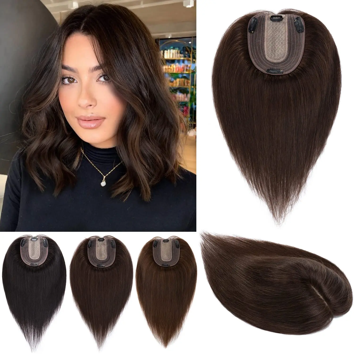 Parrucche per capelli veri umani Clip In Topper per capelli da donna Base In seta Topper con frangia Toppers per capelli biondi per le estensioni dei capelli delle donne