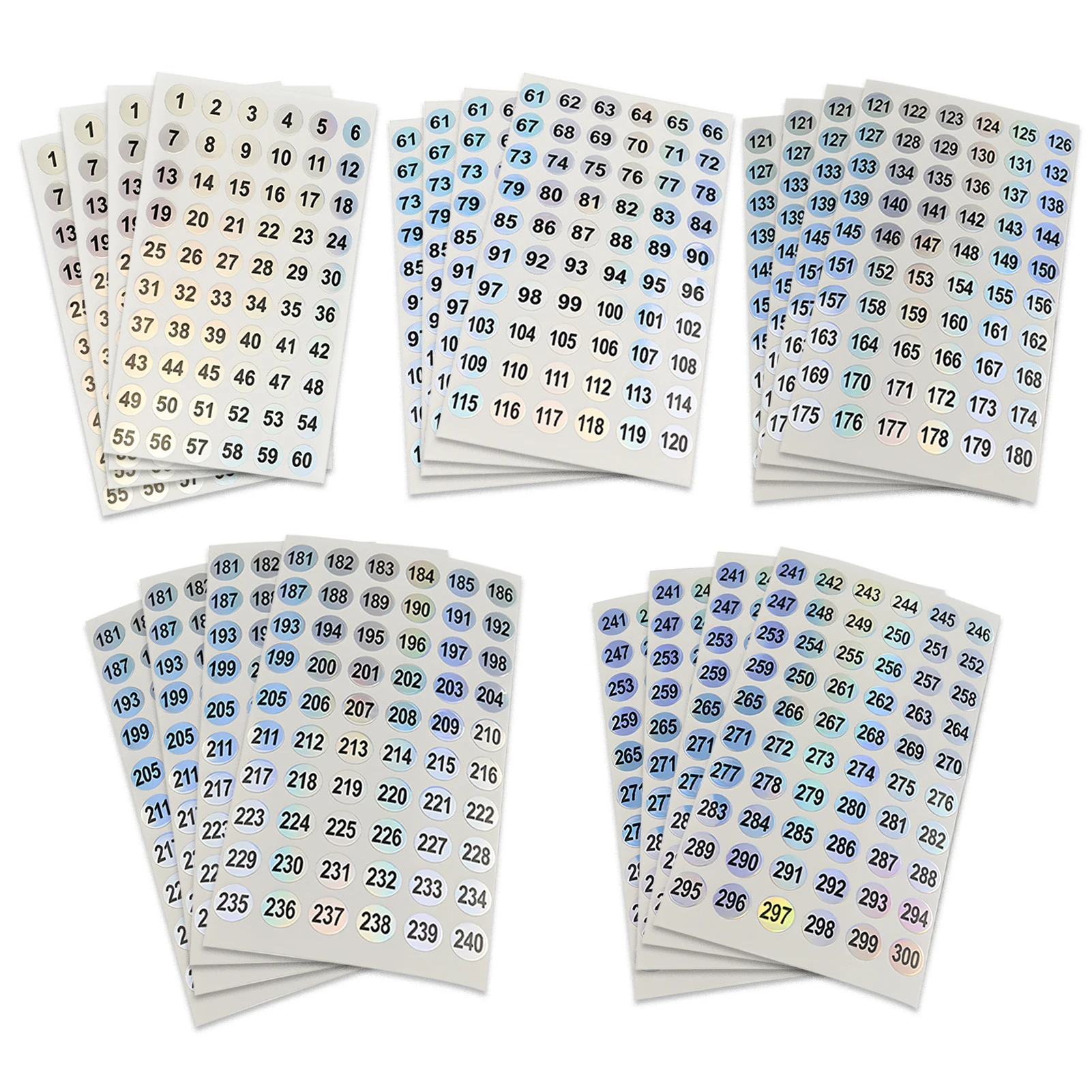 20 hojas de clasificación de 1 a 300, pegatinas redondas decorativas para el hogar, la escuela y la Oficina, impermeables, embalaje reflectante