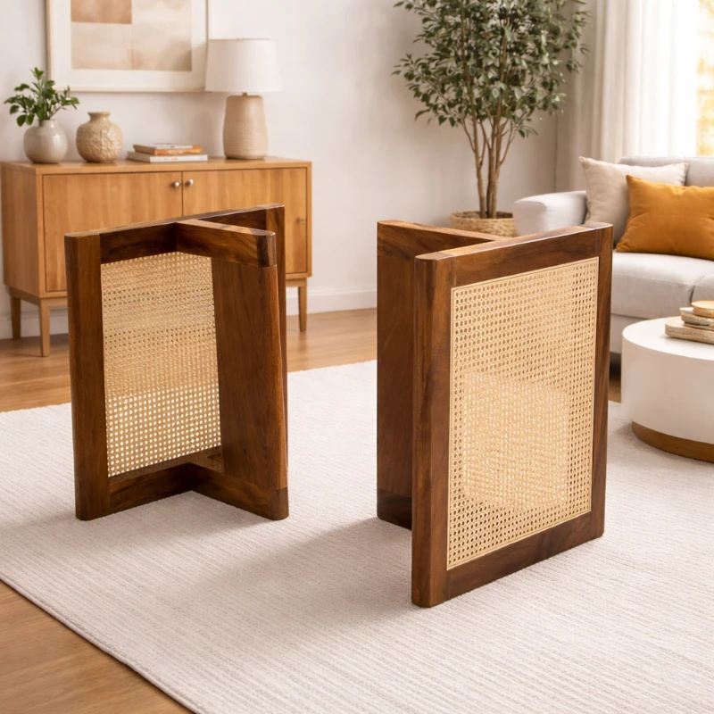 

‌Walnut Wood Table Legs with Iron Base Heavy Duty Real Wood Table Support Stand Adjustable Height forDesk Dining Table&Workbench