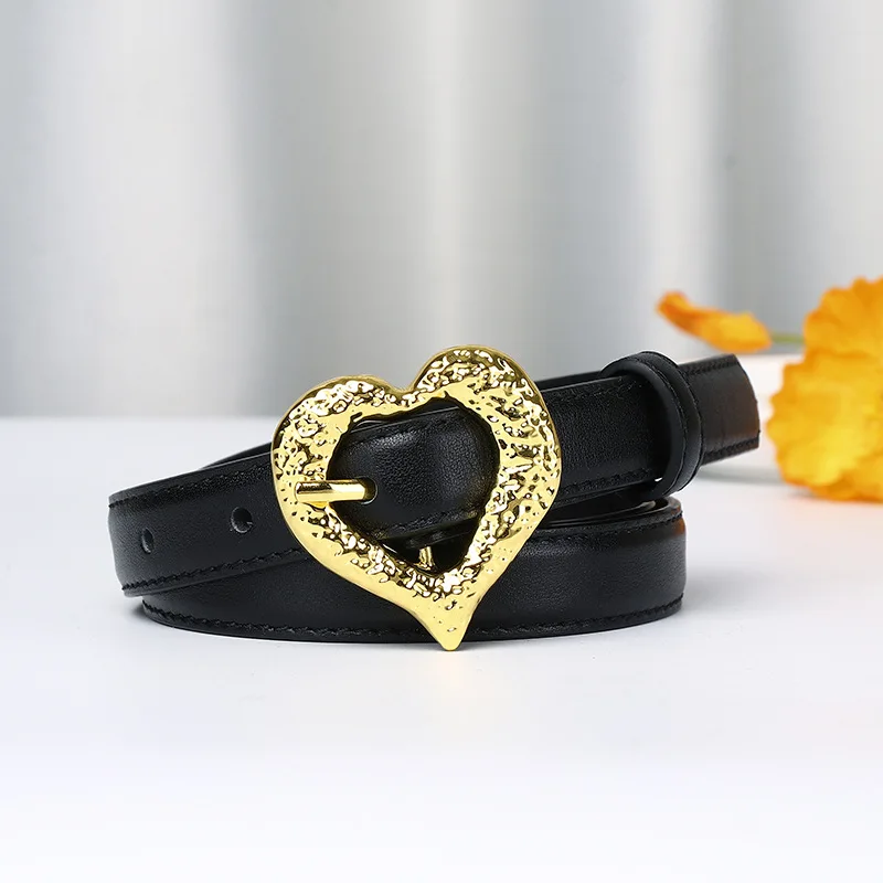 new-arrival-top-layer-cowhide-women's-belt-genuine-leather-fashion-heart-shaped-buckle-unique-stylish-decorative-thin-waist-belt