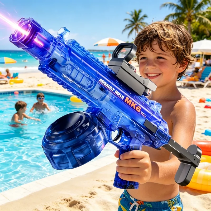 MK6 Continuous Shooting Electric Water Guns for Children Powerful Light-Up Automatic Water Blaster Kids Summer Pool Outdoor Toys