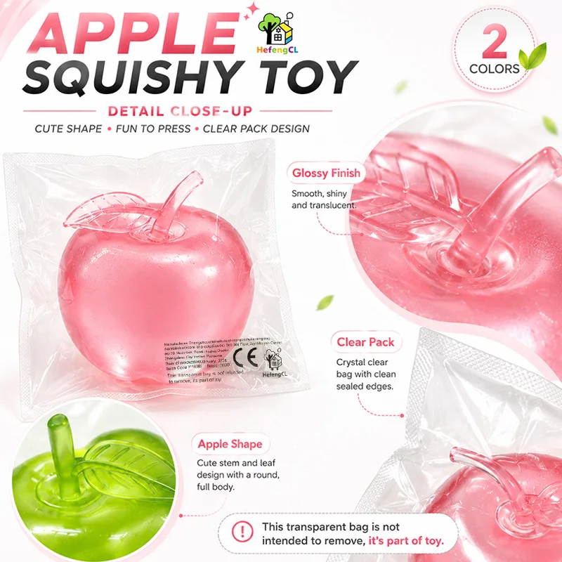 HefengCL 2PCS Pink & Green Apple Squishy Set, Realistic Squeezable Fruit Play Food, Soft Fun Apple Toys for Kids Kitchen Pretend Play, Cute Party Favors, Classroom Prizes, Birthday Surprises, Valentine’s Day, Halloween & Christmas Gifts