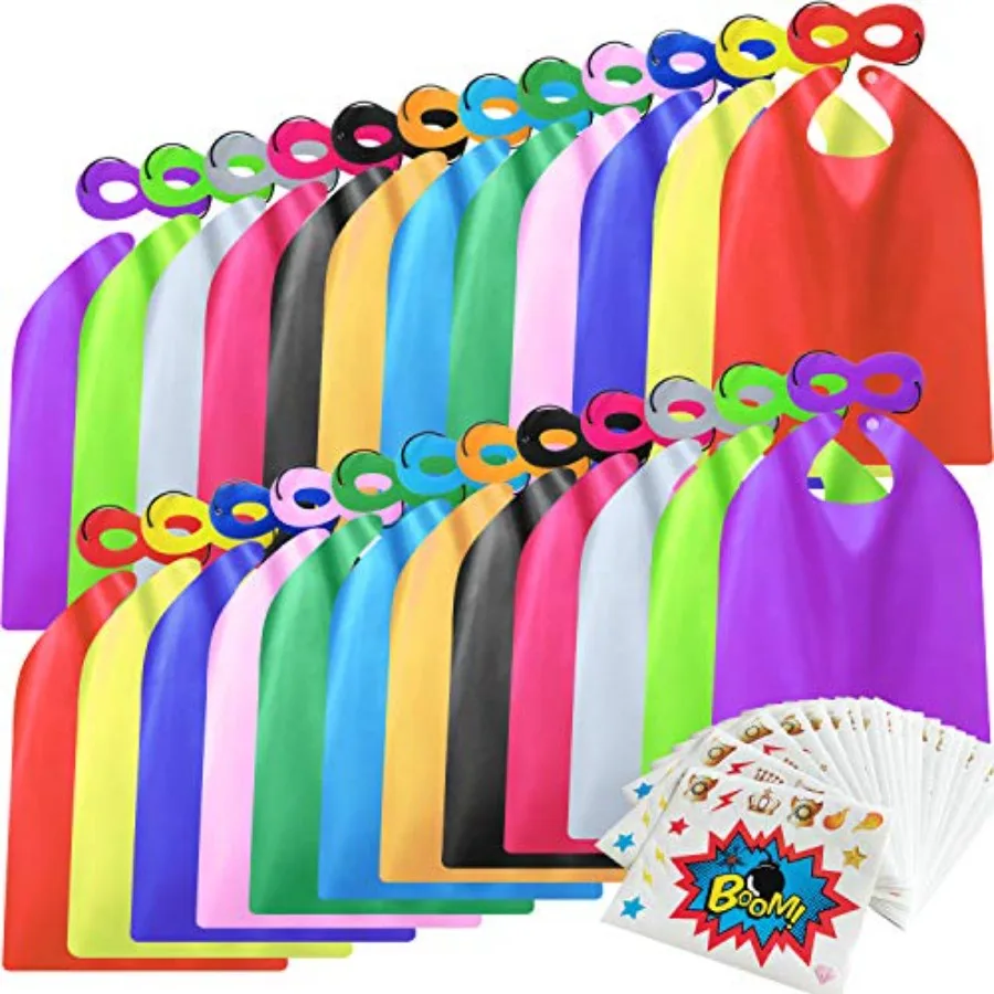 

fere Superhero Capes and Masks for Boys Girls 24 sets with Stickers Decoration for Super hero themed Birthday Party or Class Ac