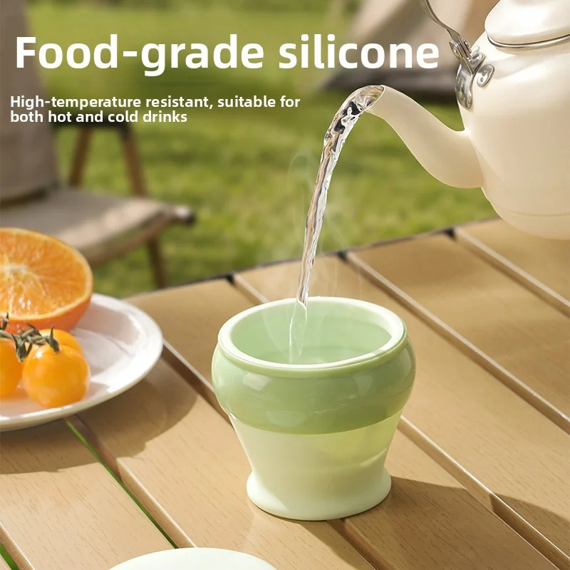 Three-in-one silicone travel folding water cup, food-grade, heat-resistant, portable, travel silicone folding cup