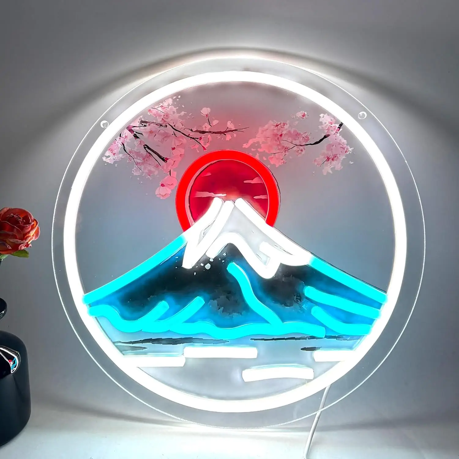 

Mount Fuji Sunrise Neon Sign Japanese Sakura Style Wall Decor USB LED Light for Bar Gaming Room Garage Bedroom Decoration Gift