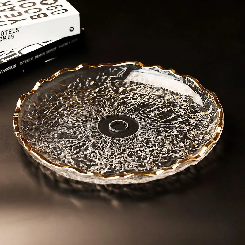 Light luxury Phnom Penh crystal glass fruit plate, bark pattern, exquisite refreshments, dried fruit plate, large round fruit cu