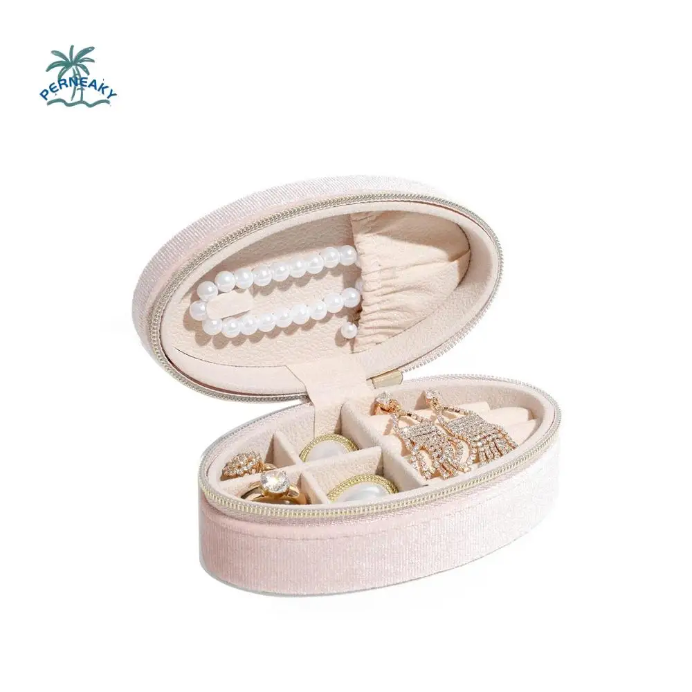 

Бархатная овальная шкатулка для драгоценностей в стиле ретро на молнии, большая вместительная коробка для хранения ожерелья, мини-коробка для упаковки ювелирных изделий для дома