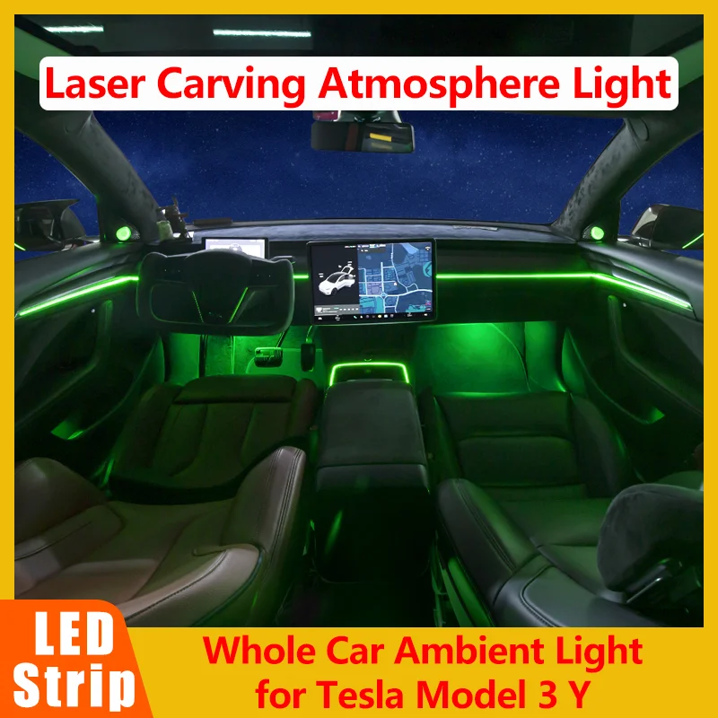 LED Strips for Tesla Tuning Ambient Lighting Kit Laser Carving Atmosphere Light 128 RGB Color Model 3 Y Modified DIY Accessories