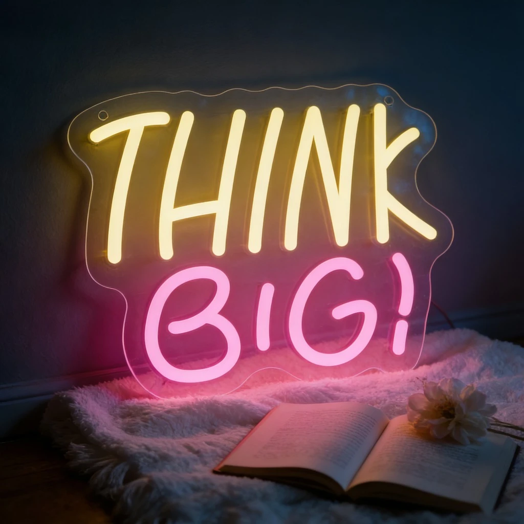 

Неоновая вывеска Think Big LED: вдохновляющее настенное искусство для спальни, гостиной, домашнего офиса, декора для вечеринок и баров, мотивационный подарок