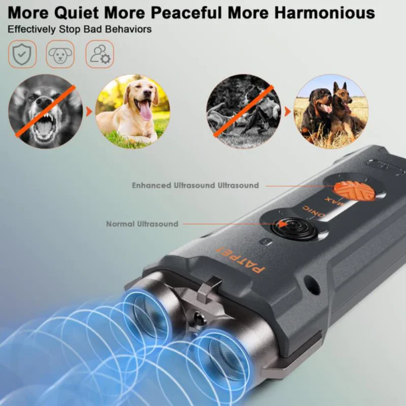 Ultrasonic Dog Barking Control Device Portable with LED Flashlight Anti-Bark Dog Training Equipment Handheld Pet Supplies