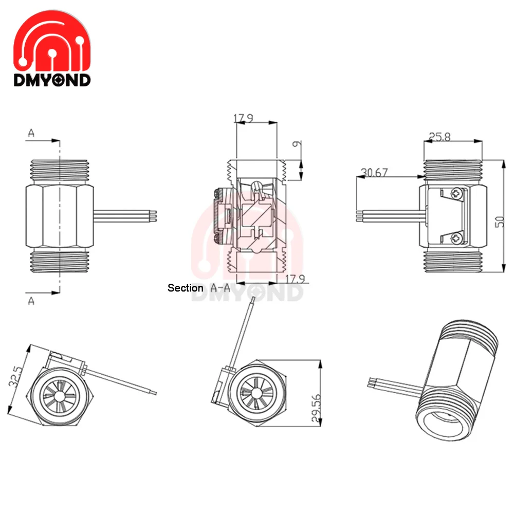 YF-B5 DN20 G3/4\'\' G1/2 Water Flow Sensor Switch DC5～18V 1-30L/min 1-25L/min Flow Meter For Industrial Control Liquid Circulating