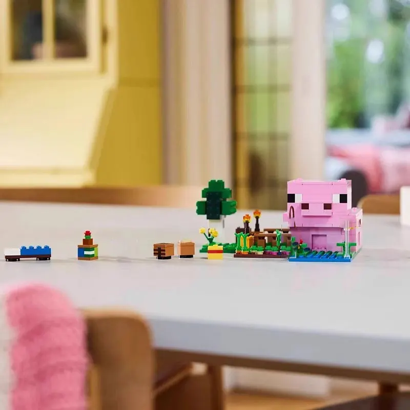 Meu mini mundo porco casa de bebê e jardim casa crianças meninos e meninas montagem blocos de construção brinquedo presente 21268