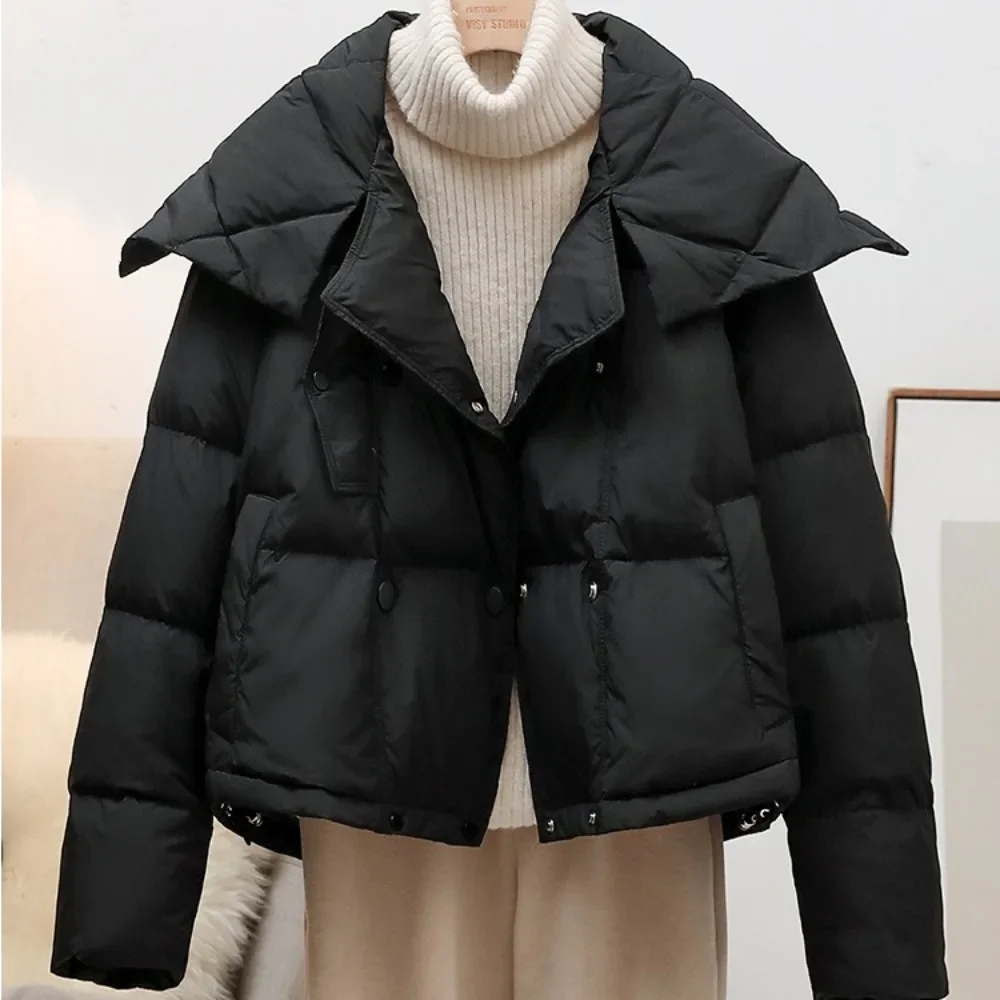 White Duck Down Coat Female 2024 New Fashion Casual Winter Women Short Thickened Warm Double Breasted Down Puffer Jacket Women