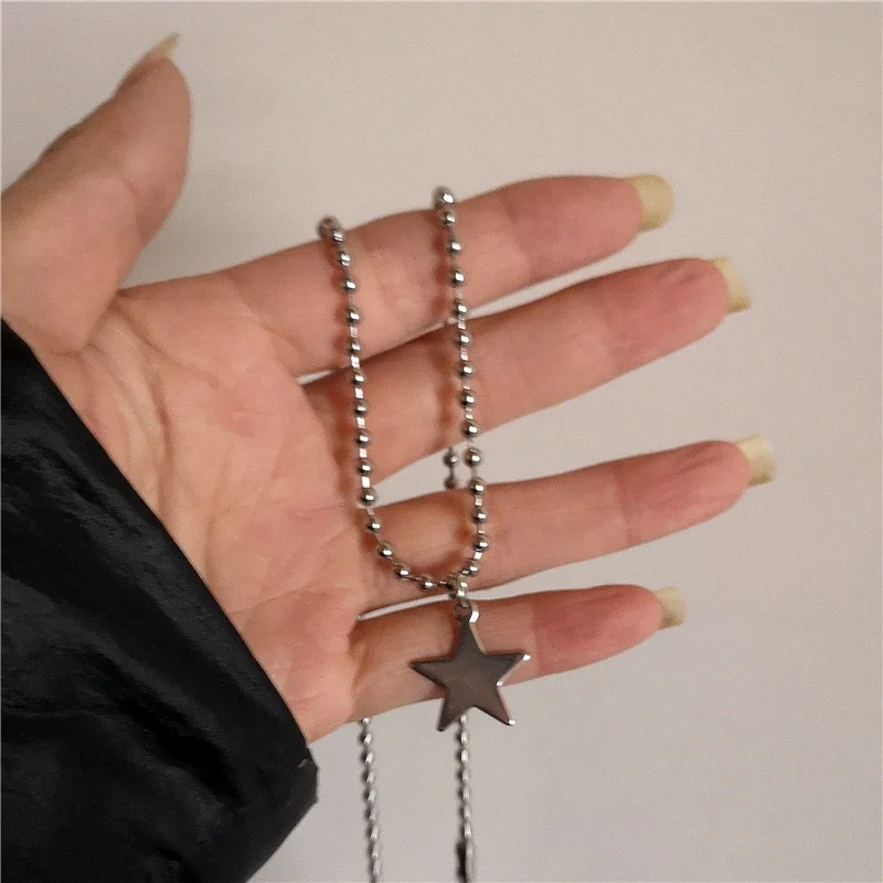 Vintage Y2k Accessories Aesthetic Star Pendant Necklace for Women Men Cool Hip Hop Kpop Pentagram Chain Necklaces Jewelry