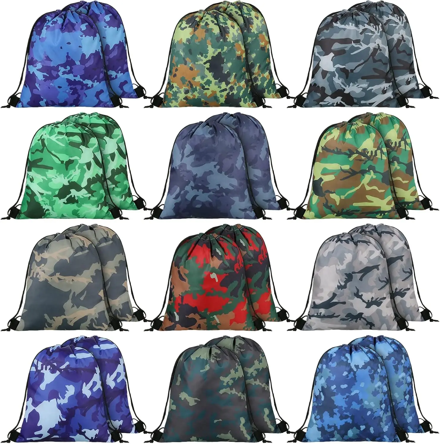

Camo Drawstring Bags Bulk 24 Pack 11.81x9.84 Inch Waterproof Lightweight Cinch Backpack for Hunting Paintball Gym Travel