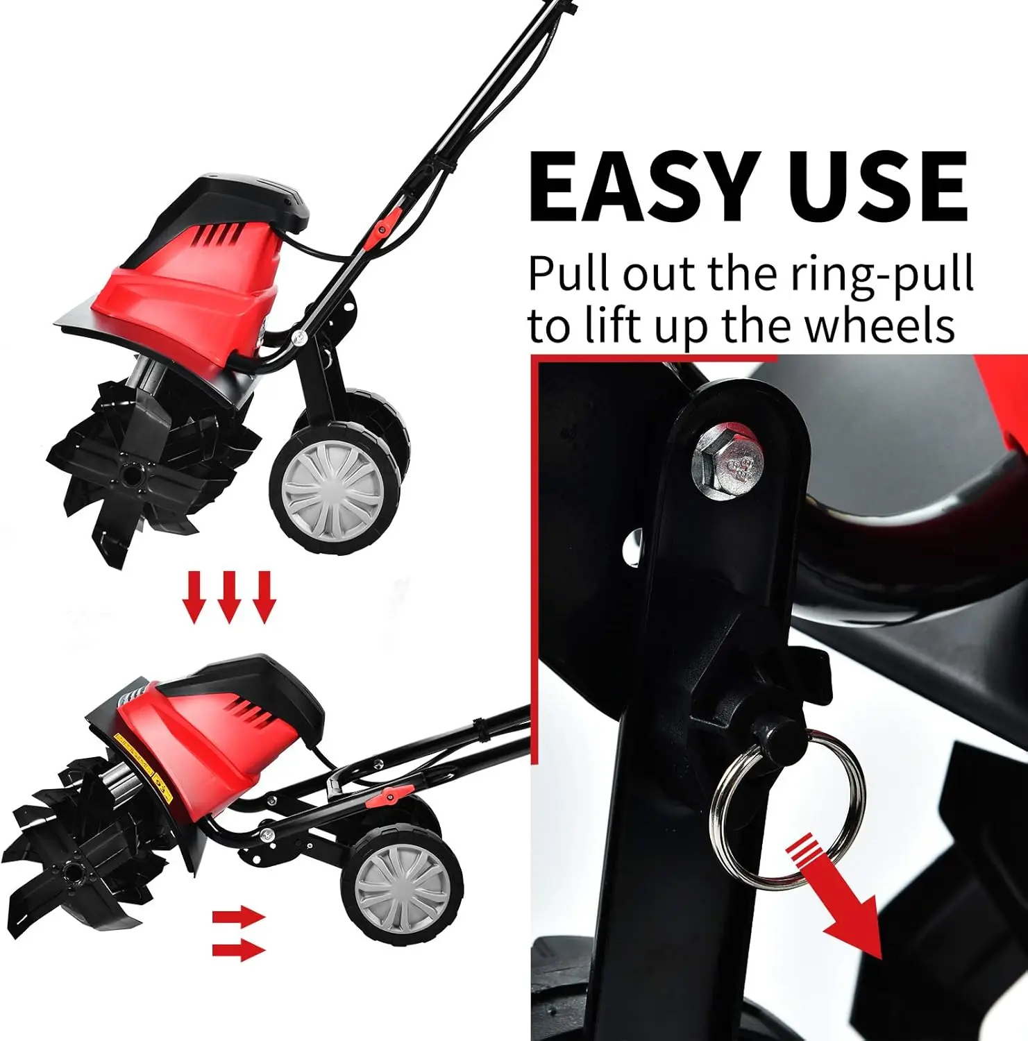 Leme e cultivador elétrico com fio de 17 polegadas e 13,5 Amp, cultivadores poderosos com profundidade de amarrar de 9 polegadas, 6 toneladas, rototillers para