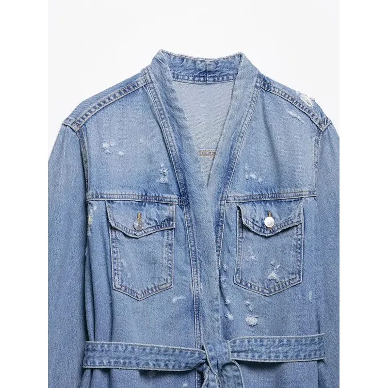 Retro V-neck Women's Denim Jacket Loose Casual Korean Fashion Summer 2025 All-match Simple Style for Women