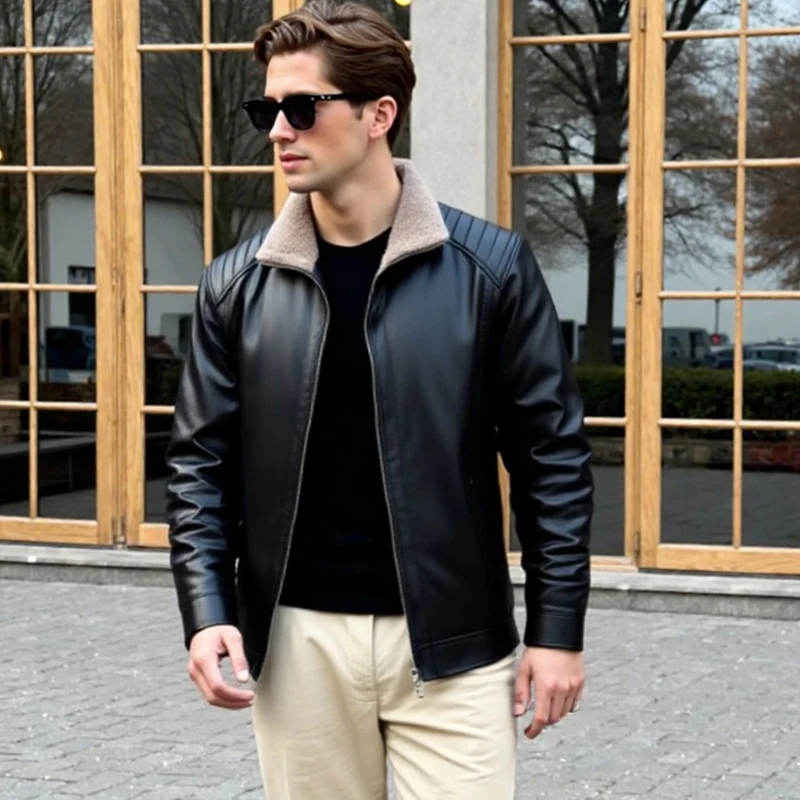 

Мужская куртка из искусственной кожи больших размеров на флисовой подкладке, мотоциклетное пальто с отложным воротником, толстая теплая верхняя одежда на осень-зиму Re