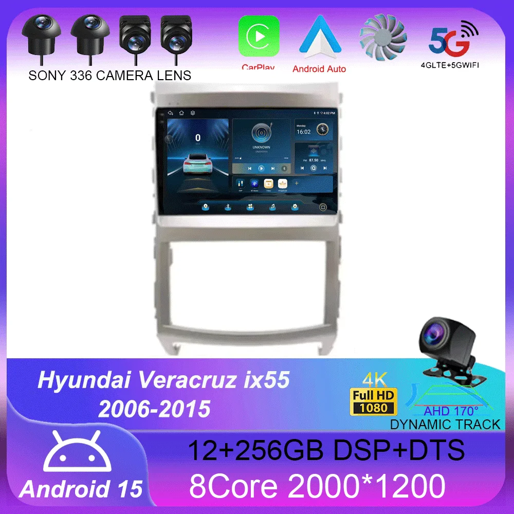 

Автомагнитола на Android 14 для Hyundai Veracruz ix55 2006-2015 с GPS-навигацией, мультимедийным проигрывателем, Wi-Fi и 4G стерео BT 360 камерой