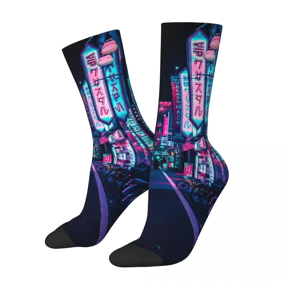 Crazy compression Tokyo - A Neon Wonderland Sock for Men Harajuku Quality Pattern Crew Sock Casual