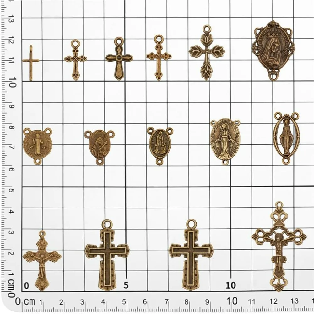 90pcs Cross Pendants 15 Styles Crucifix Cross Charms Antique Bronze Cross Connector Charm Oval Pendants Beads making kit