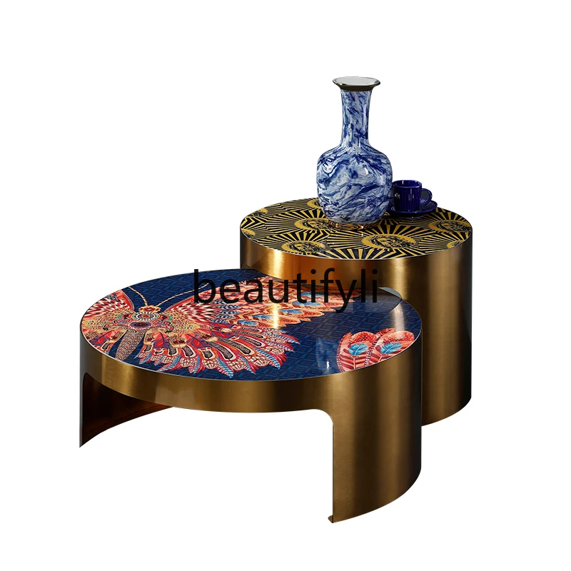 

Painted round table retro art'Jungle rain butterfly 'decorative round table casual table