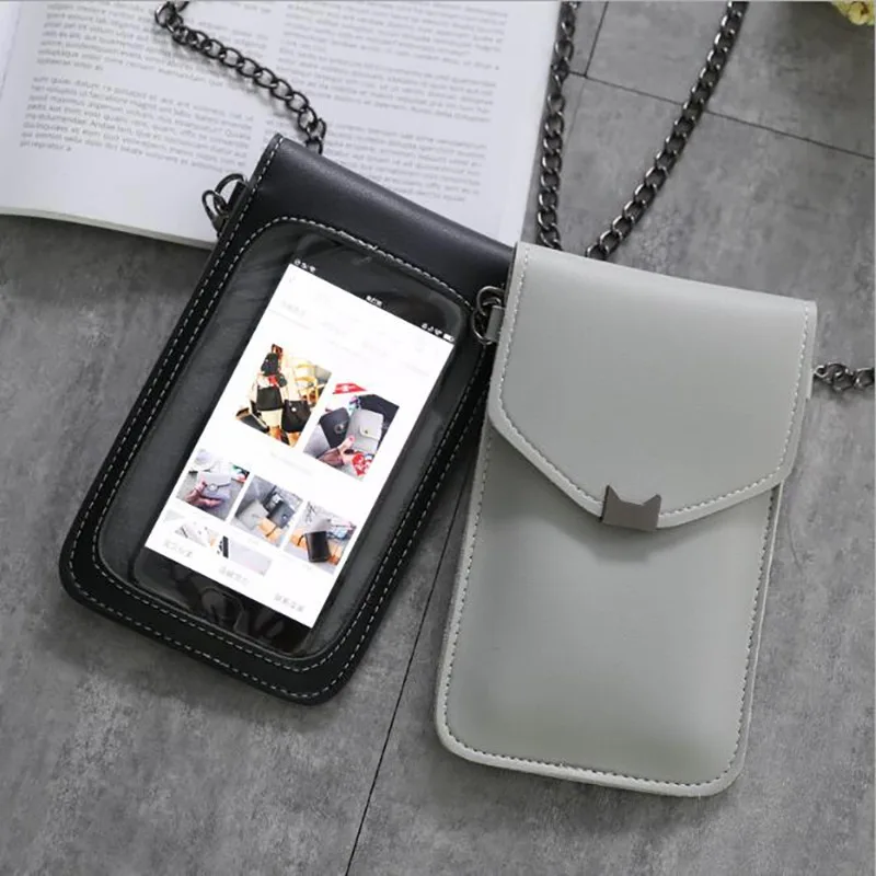 Phone Wallets Transparent Touch Screen Mobile Phone Bag Pouch Women Phone Purse Messenger Bags Small Flap Bag Mini Shoulder Bag