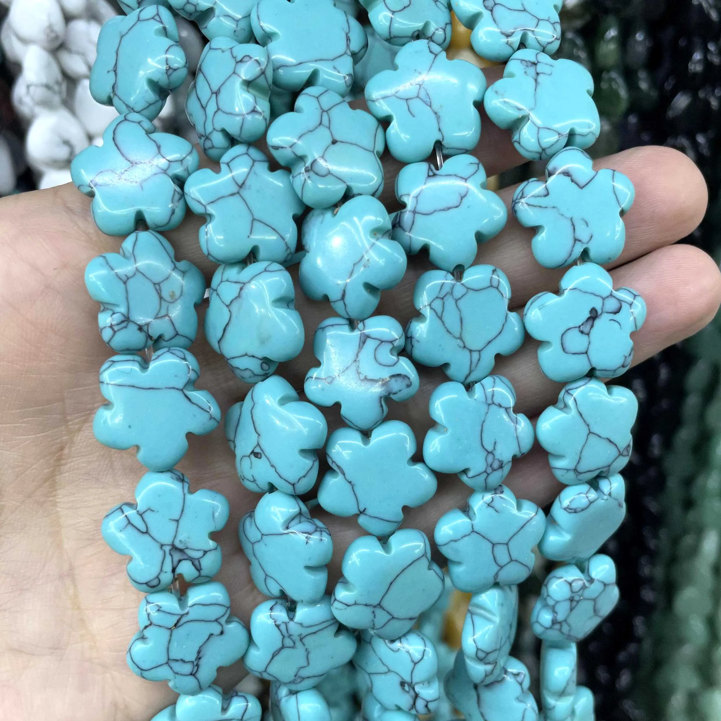 16 20MM Natural Plum Blossom Shape Agates Amazonite Jades Quartz Gem Stone Loose Spacer Beads Diy For Jewelry Making Accessories