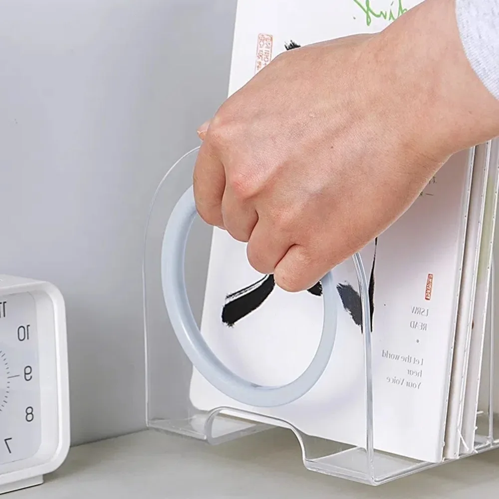 Minimalism Bookshelf Book Holder Transparent Save Space Handle Bookends File Organizer Desktop Desk Storage Rack