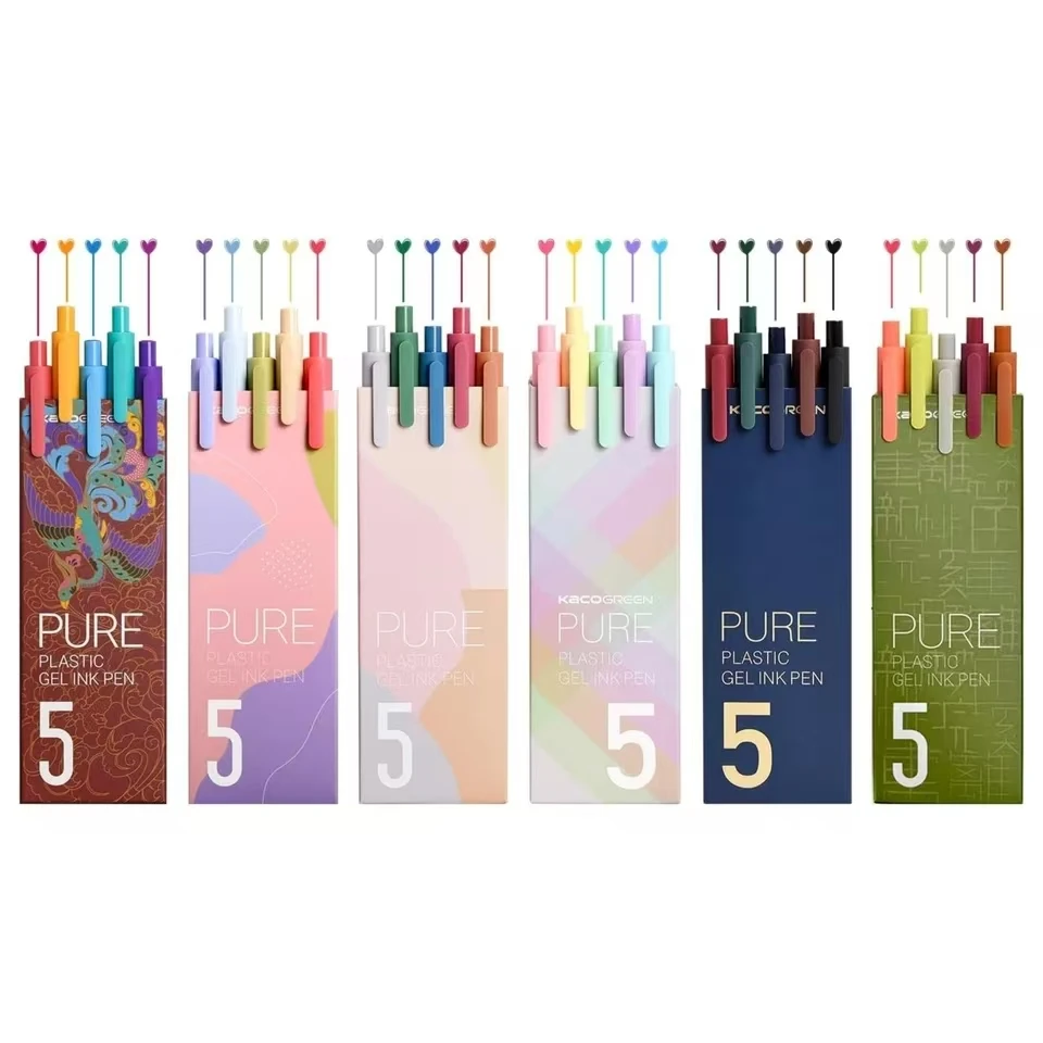 

KACO Sign Pen Gel Pen 0.5mm Refill Smooth Ink Writing Durable Signing Pen 5 Colors Vintage Color Macarons Pens Gift Set