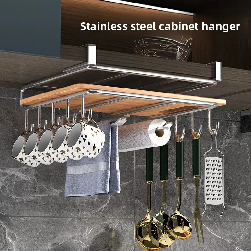 Edelstahl Hängendes Küchen-Aufbewahrungsregal Schrank-Organizer 2-stöckiges Regal für Schneidebretter Handtücher Tassen-Organisation