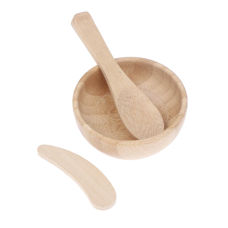 Natural Empty Bamboo Facial Mask Bowl Spoon Environmental Cosmetic Packaging Container Wooden Mask DIY Tools Makeup Container