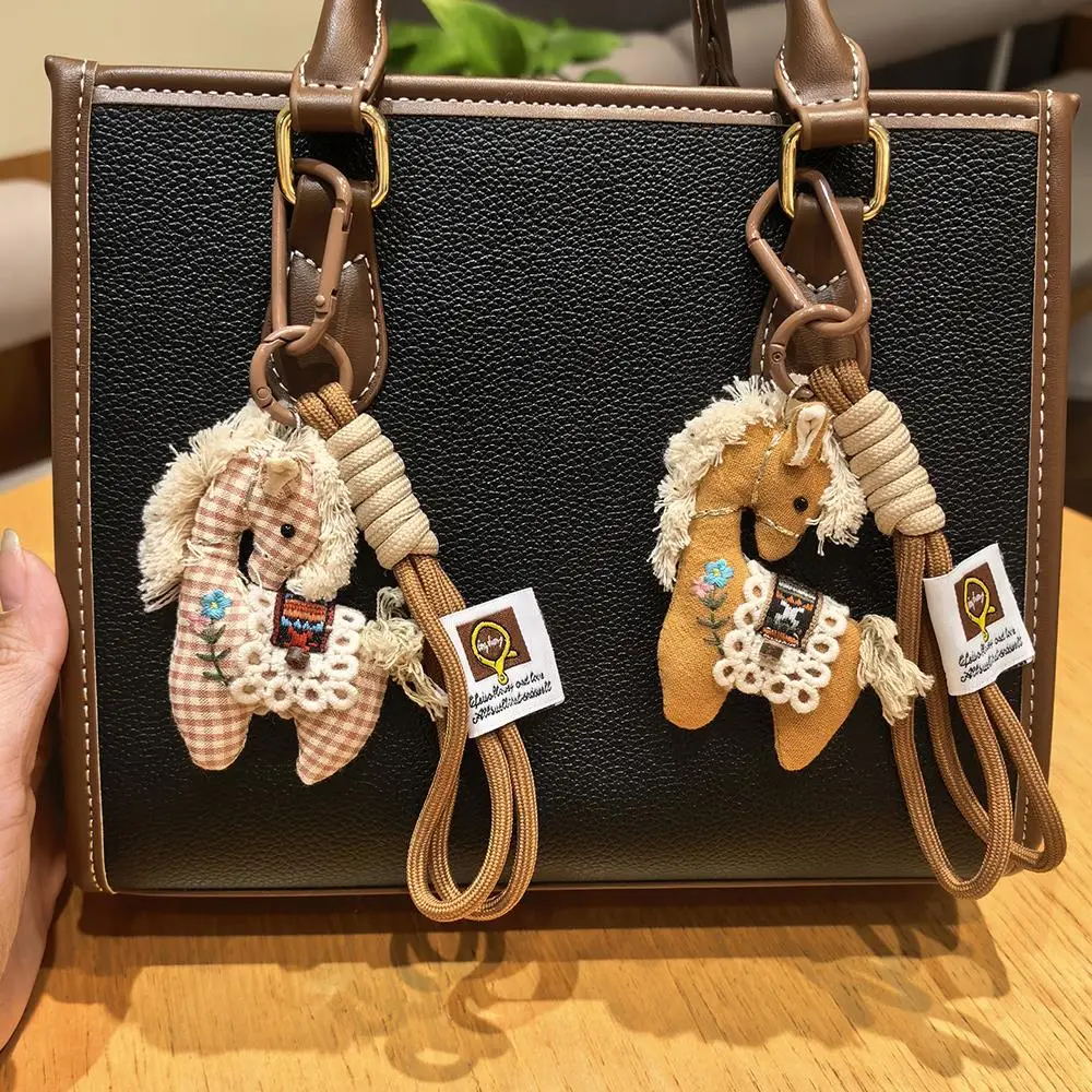 2026 السنة الجديدة الحصان السنة الكتان القطن مفتاح سلسلة الحصان المفاتيح صغيرة المهر حقيبة قلادة لطيف السحر مكافحة خسر الأزياء DIY هدية #2