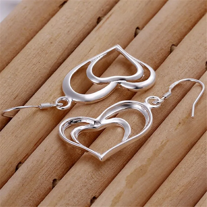 JewelryTop 925 Silver fine romantic Heart earrings stud necklace Jewelry set for women Fashion Party wedding girl Couples Gift