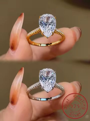 925 Sterling Silver Simple Classic WaterDrop 4-Carat Zircon Ring For Women Engagement Wedding Luxury High Quality Fine Jewelry