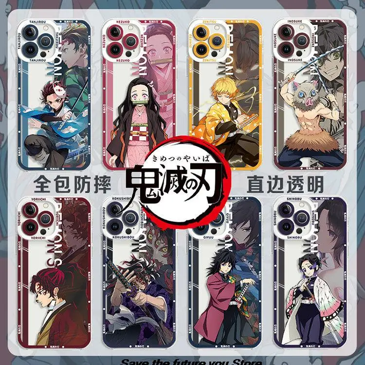 Demon Slayer Kimetsu no Yaiba Phone Case For iPhone 15 14 13 12 11Pro Max XSMAX X XR 14 15 Plus Luxury Couple Clear Soft Cover