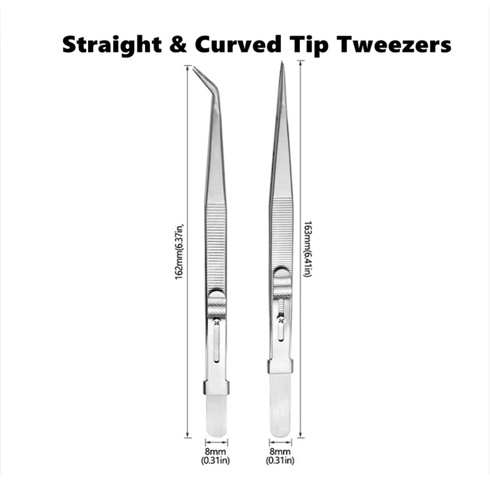 Professional Tweezers 16CM High Precision Stainless Steel Jewelry Forceps Sandblasting DIY Diamond Gem Jeweler's Slotted Buckle