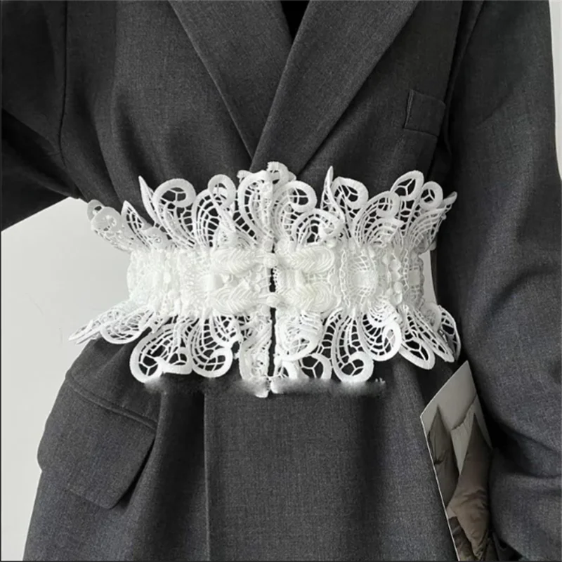 lace-waistband-ladies-accessories-elastic-wide-waist-cinched-waist-slimming-white-black-hollow-out-lace-belt
